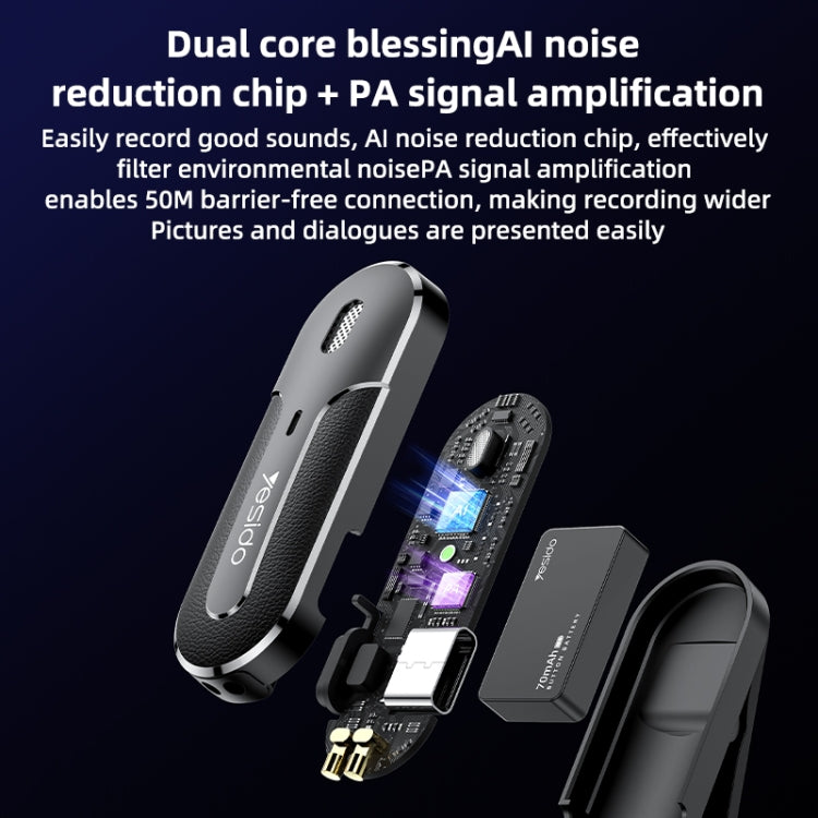 YESIDO KR17 2 in 1 Wireless Lavalier Microphone Type-C Receiver with Charging Box by Yesido