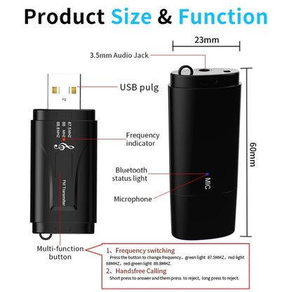 MSD128 2 in 1 USB Car Bluetooth Hands-free Call FM Transmitter with 3.5mm AUX Interface by bashfashion