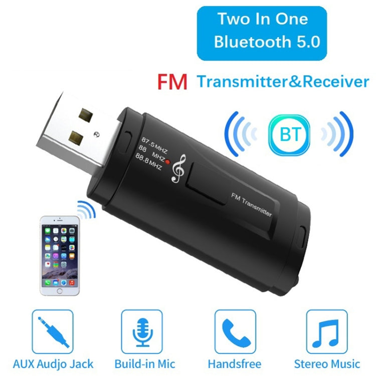 MSD128 2 in 1 USB Car Bluetooth Hands-free Call FM Transmitter with 3.5mm AUX Interface by bashfashion