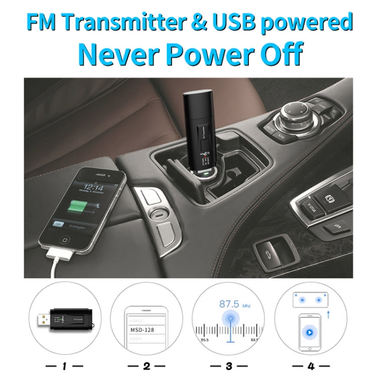 MSD128 2 in 1 USB Car Bluetooth Hands-free Call FM Transmitter with 3.5mm AUX Interface by bashfashion