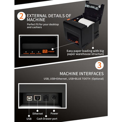 ZJ-8360-L USB Bluetooth Wireless Auto-cutter 80mm Thermal Receipt Printer(UK Plug) by bashfashion