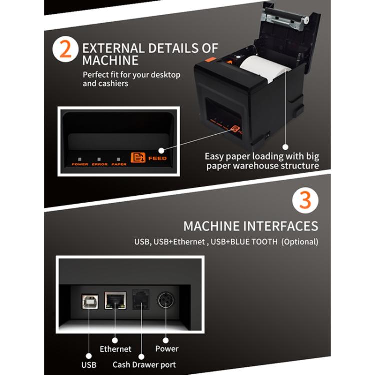 ZJ-8360-L USB Bluetooth Wireless Auto-cutter 80mm Thermal Receipt Printer(EU Plug) by bashfashion
