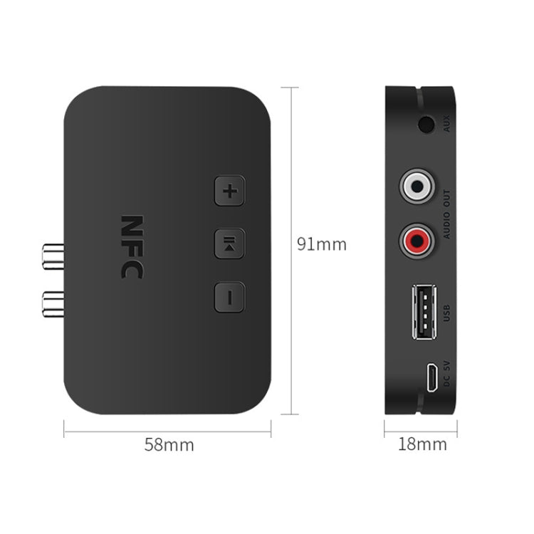 TI-800 NFC Desktop Bluetooth 5.0 Adapter Music Receiver for USB Drive Reads Bluetooth Speaker (Black) by bashfashion