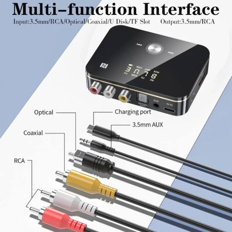M8 NFC 2 in 1 NFC Optical Coaxial Bluetooth 5.0 Audio Transmitter Receiver with Digital Display by bashfashion