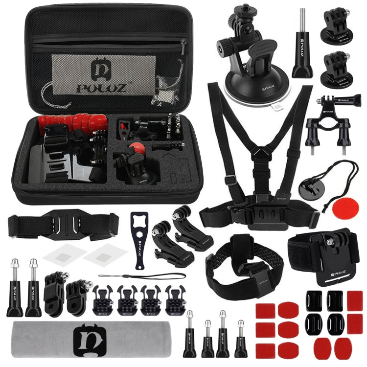 PULUZ 45 in 1 Accessories Ultimate Combo Kits with EVA Case (Chest Strap + Suction Cup Mount + 3-Way Pivot Arms + J-Hook Buckle + Wrist Strap + Helmet Strap + Surface Mounts + Tripod Adapter + Storage ... for GoPro, Insta360, DJI and Other Action Cameras by PULUZ