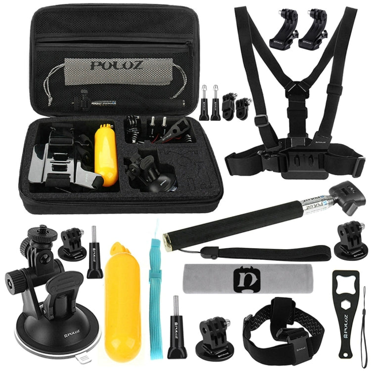 PULUZ 20 in 1 Accessories Combo Kits with EVA Case (Chest Strap + Head Strap + Suction Cup Mount + 3-Way Pivot Arm + J-Hook Buckles + Extendable Monopod + Tripod Adapter + Bobber Hand Grip + Storage B ... for GoPro, Insta360, DJI and Other Action Cameras by PULUZ