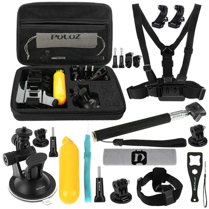 PULUZ 20 in 1 Accessories Combo Kits with EVA Case (Chest Strap + Head Strap + Suction Cup Mount + 3-Way Pivot Arm + J-Hook Buckles + Extendable Monopod + Tripod Adapter + Bobber Hand Grip + Storage B ... for GoPro, Insta360, DJI and Other Action Cameras by PULUZ