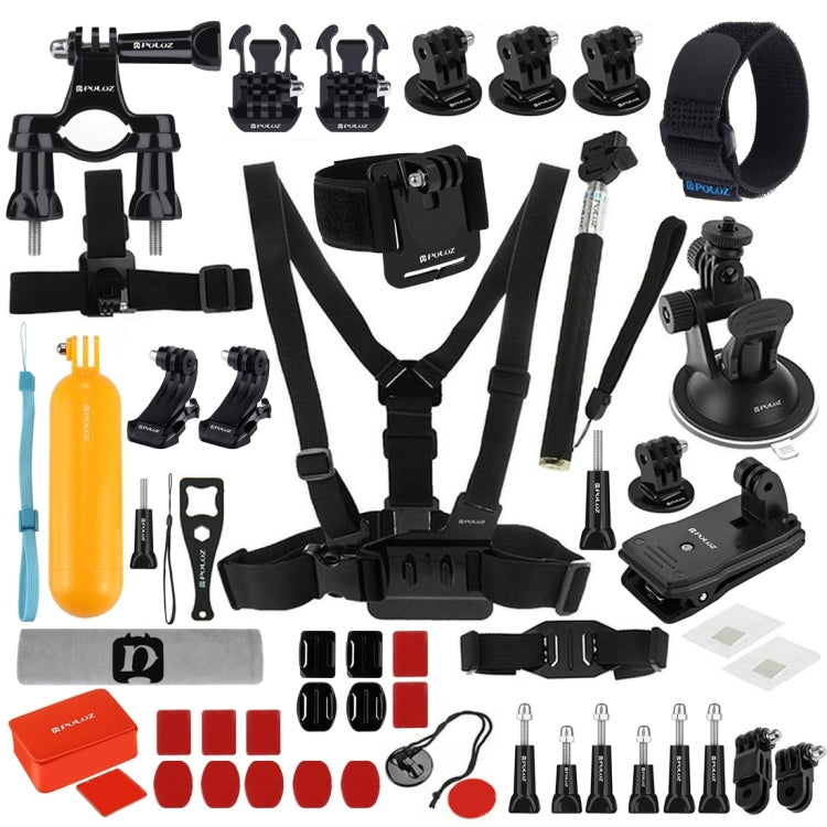 PULUZ 53 in 1 Accessories Total Ultimate Combo Kits (Chest Strap + Suction Cup Mount + 3-Way Pivot Arms + J-Hook Buckle + Wrist Strap + Helmet Strap + Extendable Monopod + Surface Mounts + Tripod Adap ... for GoPro, Insta360, DJI and Other Action Cameras by PULUZ