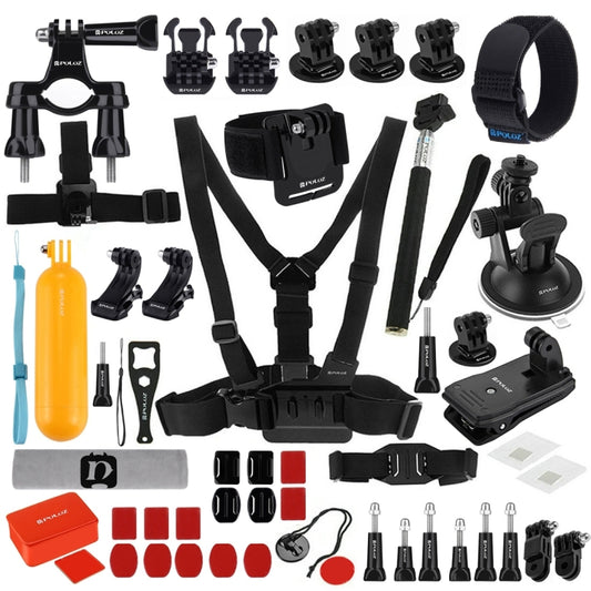 PULUZ 53 in 1 Accessories Total Ultimate Combo Kits (Chest Strap + Suction Cup Mount + 3-Way Pivot Arms + J-Hook Buckle + Wrist Strap + Helmet Strap + Extendable Monopod + Surface Mounts + Tripod Adap ... for GoPro, Insta360, DJI and Other Action Cameras by PULUZ
