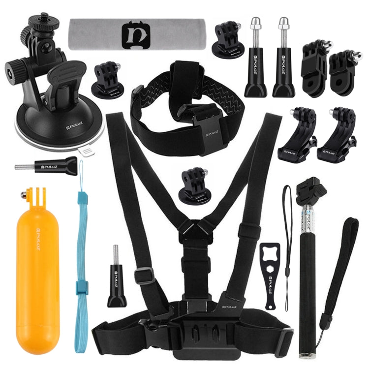 PULUZ 20 in 1 Accessories Combo Kits (Chest Strap + Head Strap + Suction Cup Mount + 3-Way Pivot Arm + J-Hook Buckles + Extendable Monopod + Tripod Adapter + Bobber Hand Grip + Storage Bag + Wrench) for GoPro, Insta360, DJI and Other Action Cameras by PULUZ