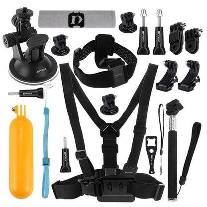 PULUZ 20 in 1 Accessories Combo Kits (Chest Strap + Head Strap + Suction Cup Mount + 3-Way Pivot Arm + J-Hook Buckles + Extendable Monopod + Tripod Adapter + Bobber Hand Grip + Storage Bag + Wrench) for GoPro, Insta360, DJI and Other Action Cameras by PULUZ