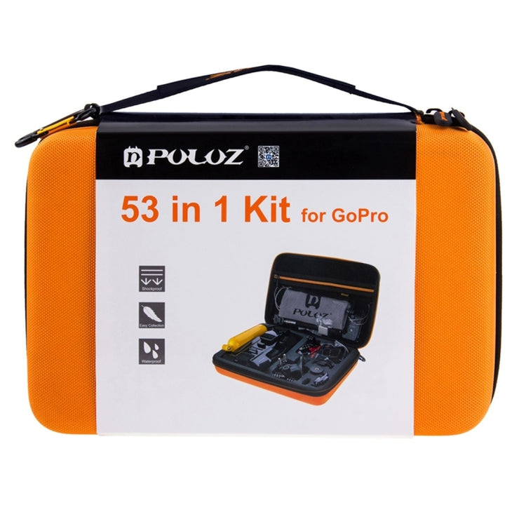 PULUZ 53 in 1 Accessories Total Ultimate Combo Kits with Orange EVA Case (Chest Strap + Suction Cup Mount + 3-Way Pivot Arms + J-Hook Buckle + Wrist Strap + Helmet Strap + Extendable Monopod + Surface ... for GoPro, Insta360, DJI and Other Action Cameras by PULUZ