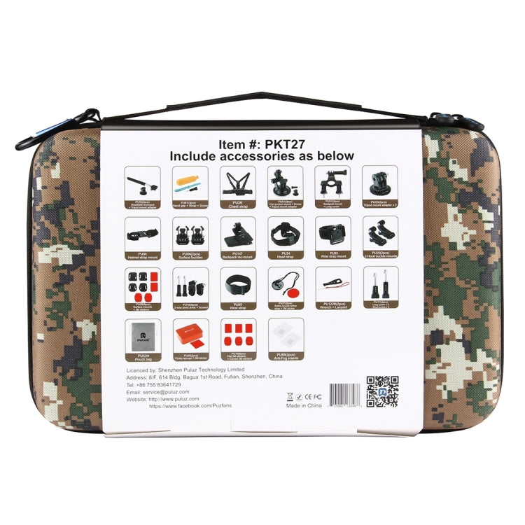 PULUZ 53 in 1 Accessories Total Ultimate Combo Kits with Camouflage EVA Case (Chest Strap + Suction Cup Mount + 3-Way Pivot Arms + J-Hook Buckle + Wrist Strap + Helmet Strap + Extendable Monopod + Sur ... for GoPro, Insta360, DJI and Other Action Cameras by PULUZ
