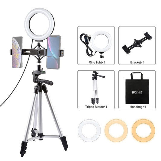 PULUZ Tripod Mount + Live Broadcast Dual Phone Bracket + 6.2 inch 16cm LED Ring Vlogging Video Light Kits by PULUZ