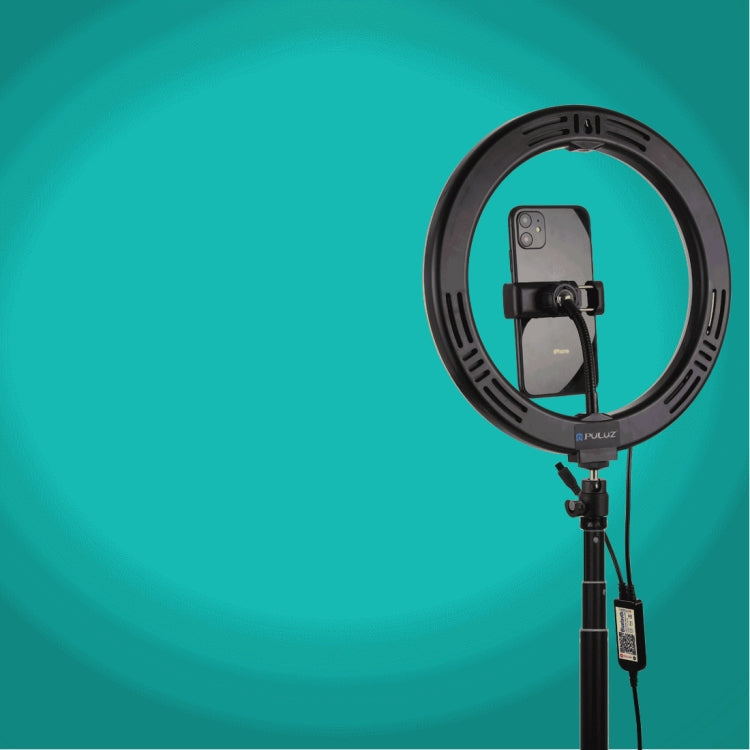 PULUZ 10.2 inch 26cm RGBW Light + 1.65m Tripod Mount Curved Surface USB RGBW Dimmable LED Ring Vlogging Video Light Live Broadcast Kits with Cold Shoe Tripod Ball Head & Phone Clamp & Remote Control(Black) by PULUZ