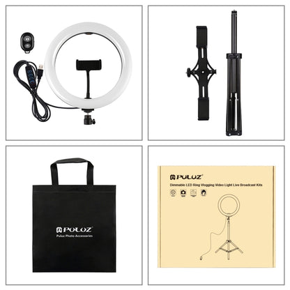 PULUZ 1.65m Tripod Mount + Dual Phone Brackets + 10.2 inch 26cm Curved Surface USB 3 Modes Dimmable Dual Color Temperature Ring Selfie Vlogging Video Light Live Broadcast Kits with Phone Clamp & Selfie Remote Control(Black) by PULUZ