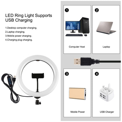 PULUZ 1.65m Tripod Mount + Dual Phone Brackets + 10.2 inch 26cm Curved Surface USB 3 Modes Dimmable Dual Color Temperature Ring Selfie Vlogging Video Light Live Broadcast Kits with Phone Clamp & Selfie Remote Control(Black) by PULUZ