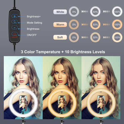 PULUZ 1.65m Tripod Mount + Dual Phone Brackets + 10.2 inch 26cm Curved Surface USB 3 Modes Dimmable Dual Color Temperature Ring Selfie Vlogging Video Light Live Broadcast Kits with Phone Clamp & Selfie Remote Control(Black) by PULUZ