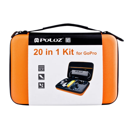 PULUZ 20 in 1 Accessories Combo Kits with Orange EVA Case (Chest Strap + Head Strap + Suction Cup Mount + 3-Way Pivot Arm + J-Hook Buckles + Extendable Monopod + Tripod Adapter + Bobber Hand Grip + St ... for GoPro, Insta360, DJI and Other Action Cameras by PULUZ