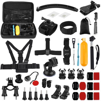 PULUZ 50 in 1 Accessories Total Ultimate Combo Kits with EVA Case (Chest Strap + Suction Cup Mount + 3-Way Pivot Arms + J-Hook Buckle + Wrist Strap + Helmet Strap + Extendable Monopod + Surface Mounts ... for GoPro, Insta360, DJI and Other Action Cameras by PULUZ