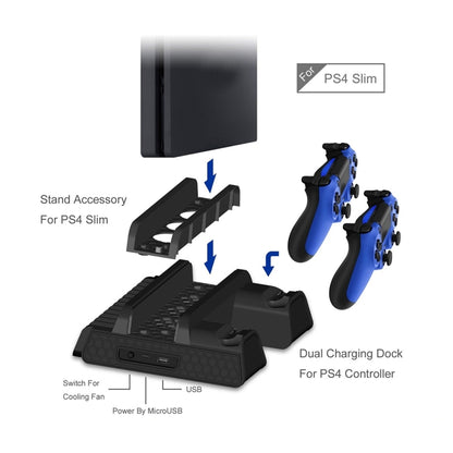 DOBE TP4-882 3 in 1 Game Console Cooling Fan + Game Storage Slots + Game Controller Charging Dock for Sony PS4 / PS4 Pro / PS4 Slim(Black) by DOBE
