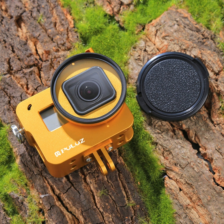 PULUZ Housing Shell CNC Aluminum Alloy Protective Cage with Insurance Frame & 52mm UV Lens for GoPro HERO(2018) /7 Black /6 /5(Gold) by PULUZ