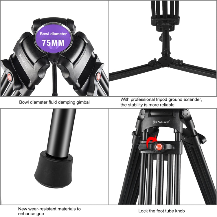 PULUZ Professional Heavy Duty Camcorder Aluminum Alloy Tripod by PULUZ