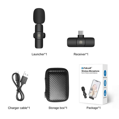 PULUZ Wireless Lavalier Noise Reduction Reverb Microphone for Type-C / USB-C Device, Support Phone Charging(Black) by PULUZ