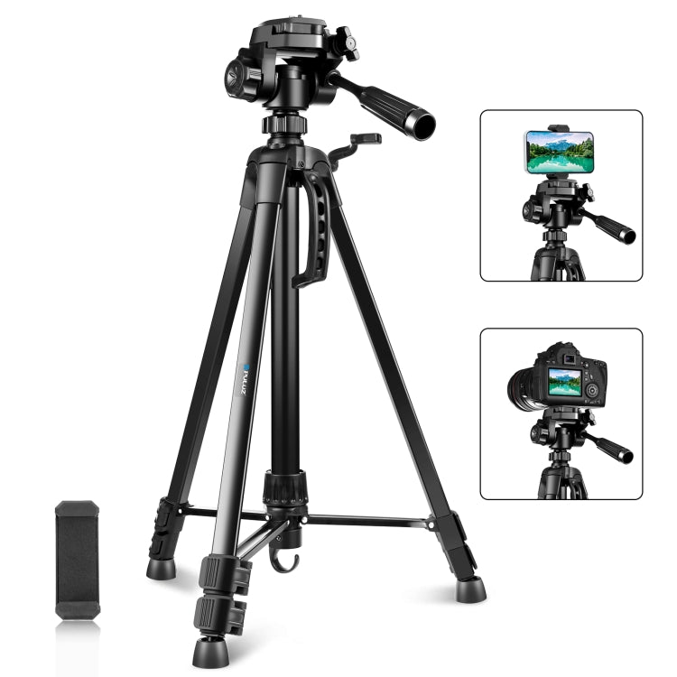PULUZ Aluminum Selfie Live Tripod Mount with Three-dimensional Head & Phone Clamp(Black) by PULUZ
