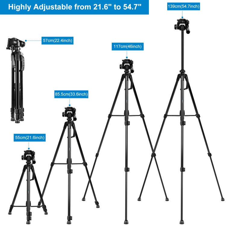 PULUZ Aluminum Selfie Live Tripod Mount with Three-dimensional Head & Phone Clamp(Black) by PULUZ