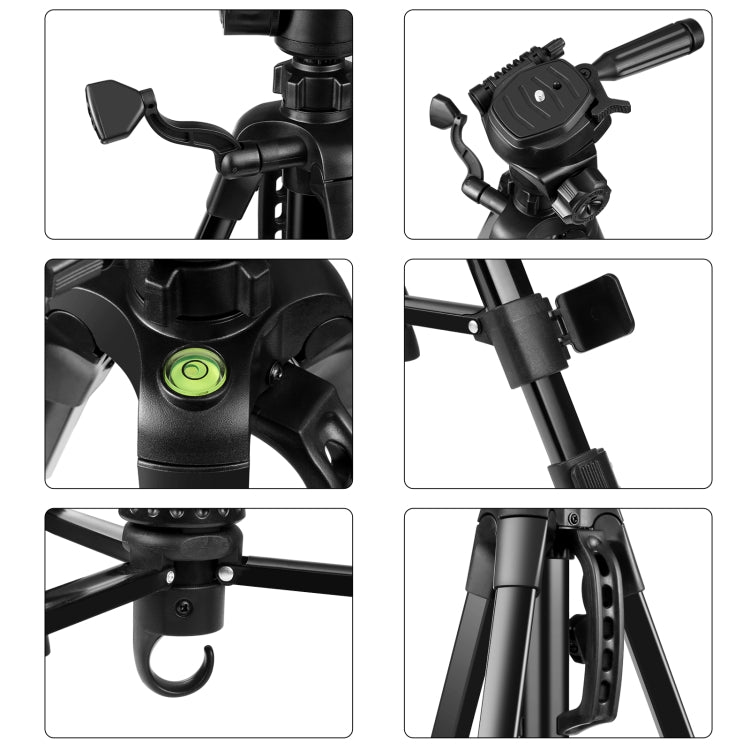 PULUZ Aluminum Selfie Live Tripod Mount with Three-dimensional Head & Phone Clamp(Black) by PULUZ