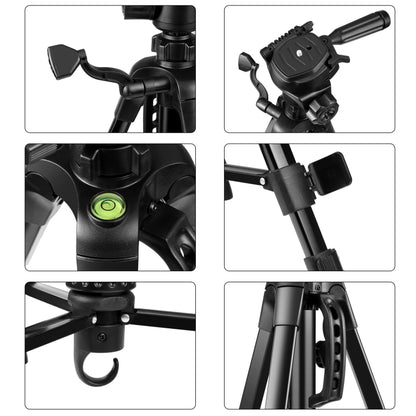 PULUZ Aluminum Selfie Live Tripod Mount with Three-dimensional Head & Phone Clamp(Black) by PULUZ