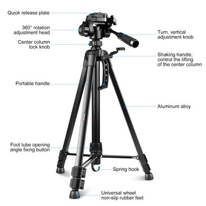 PULUZ Aluminum Selfie Live Tripod Mount with Three-dimensional Head & Phone Clamp(Black) by PULUZ