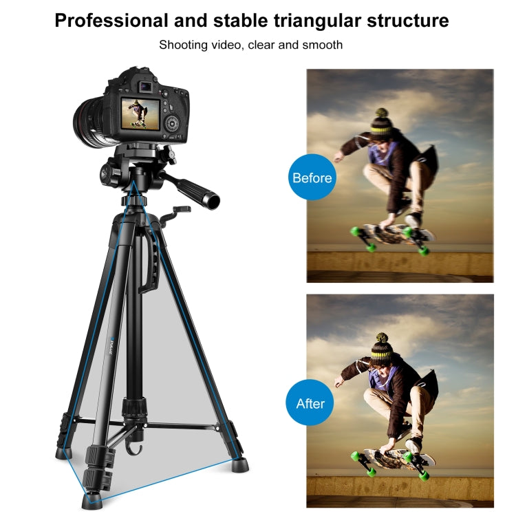 PULUZ Aluminum Selfie Live Tripod Mount with Three-dimensional Head & Phone Clamp(Black) by PULUZ