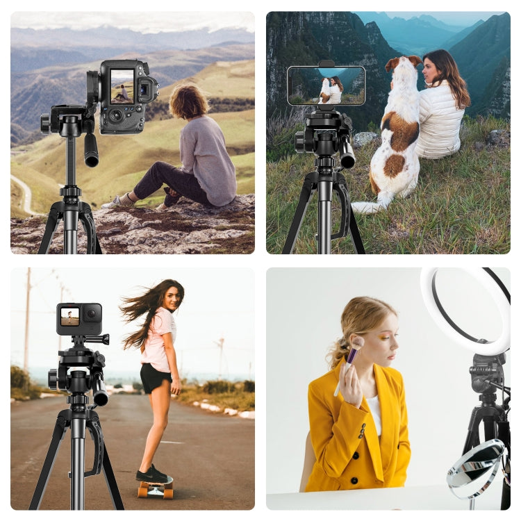 PULUZ Aluminum Selfie Live Tripod Mount with Three-dimensional Head & Phone Clamp(Black) by PULUZ