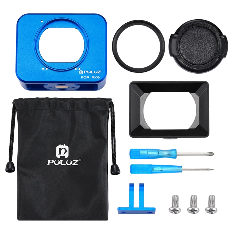 PULUZ for Sony RX0 Aluminum Alloy Protective Cage + 37mm UV Filter Lens + Lens Sunshade with Screws and Screwdrivers(Blue) by PULUZ