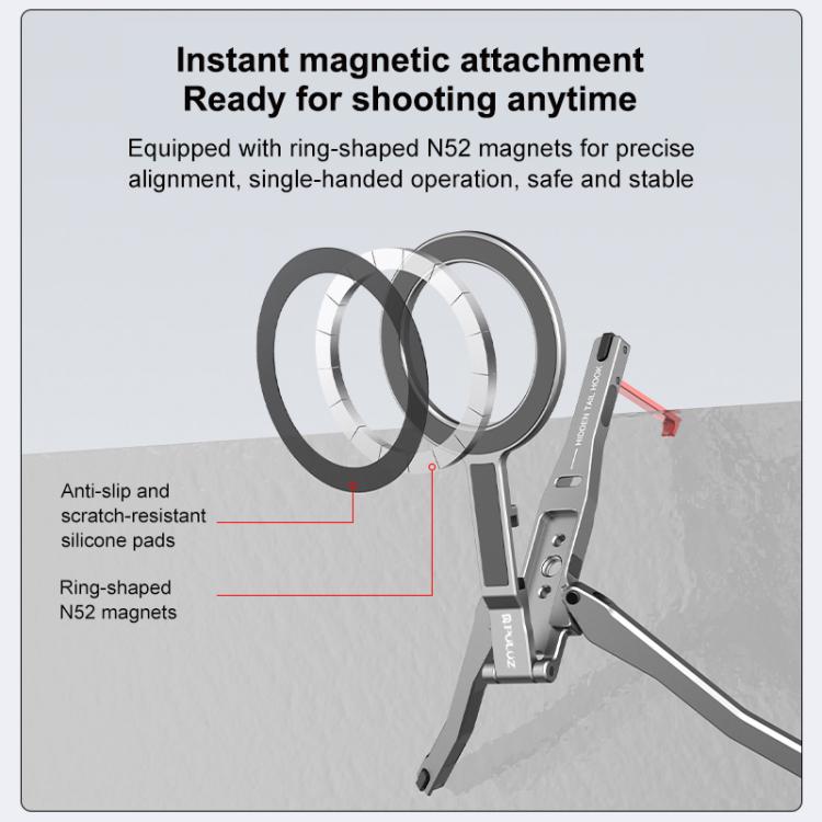 PULUZ Foldable MagSafe Magnet Tripod Desk Phone Mount Handle Bracket (Grey) by PULUZ