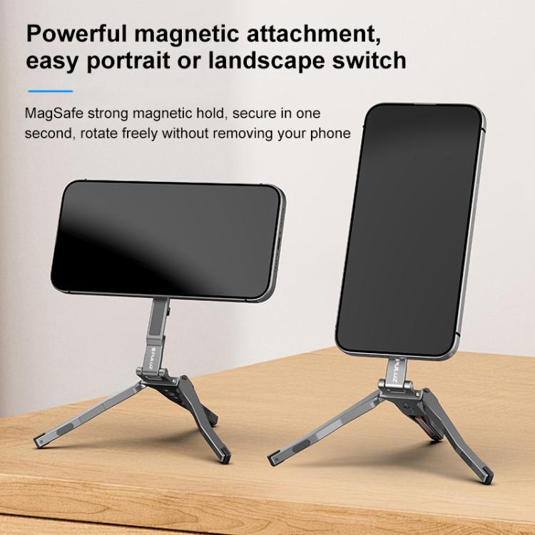PULUZ Foldable MagSafe Magnet Tripod Desk Phone Mount Handle Bracket (Grey) by PULUZ