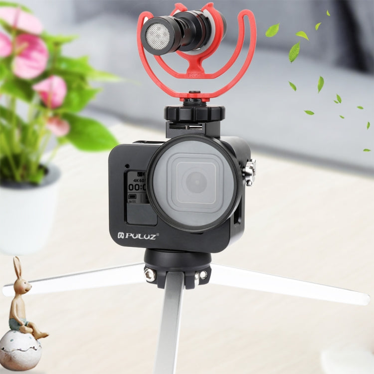 PULUZ Housing Shell CNC Aluminum Alloy Protective Cage with Insurance Frame & 52mm UV Lens for GoPro HERO8 Black(Black) by PULUZ