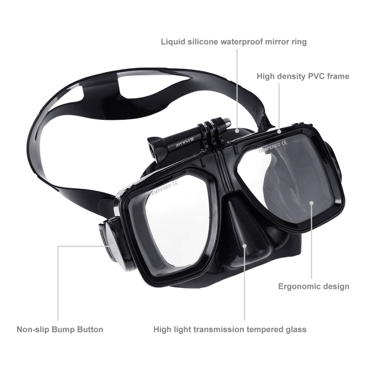 PULUZ Water Sports Diving Equipment Diving Mask Swimming Glasses for GoPro, Insta360, DJI and Other Action Cameras(Black) by PULUZ
