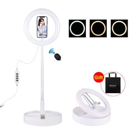 PULUZ 10.2 inch 26cm USB 3 Modes Dimmable Dual Color Temperature LED Curved Ring Vlogging Selfie Photography Video Lights with Bluetooth Remote Shutter & Folding Desktop Holder & Phone Clamp(White) by PULUZ