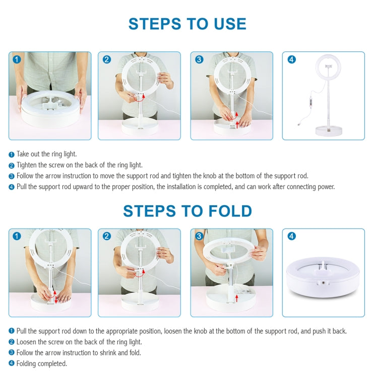 PULUZ 10.2 inch 26cm USB 3 Modes Dimmable Dual Color Temperature LED Curved Ring Vlogging Selfie Photography Video Lights with Bluetooth Remote Shutter & Folding Desktop Holder & Phone Clamp(White) by PULUZ