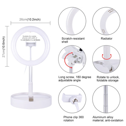 PULUZ 10.2 inch 26cm USB 3 Modes Dimmable Dual Color Temperature LED Curved Ring Vlogging Selfie Photography Video Lights with Bluetooth Remote Shutter & Folding Desktop Holder & Phone Clamp(White) by PULUZ