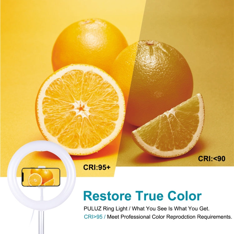 PULUZ 10.2 inch 26cm USB 3 Modes Dimmable Dual Color Temperature LED Curved Ring Vlogging Selfie Photography Video Lights with Bluetooth Remote Shutter & Folding Desktop Holder & Phone Clamp(White) by PULUZ