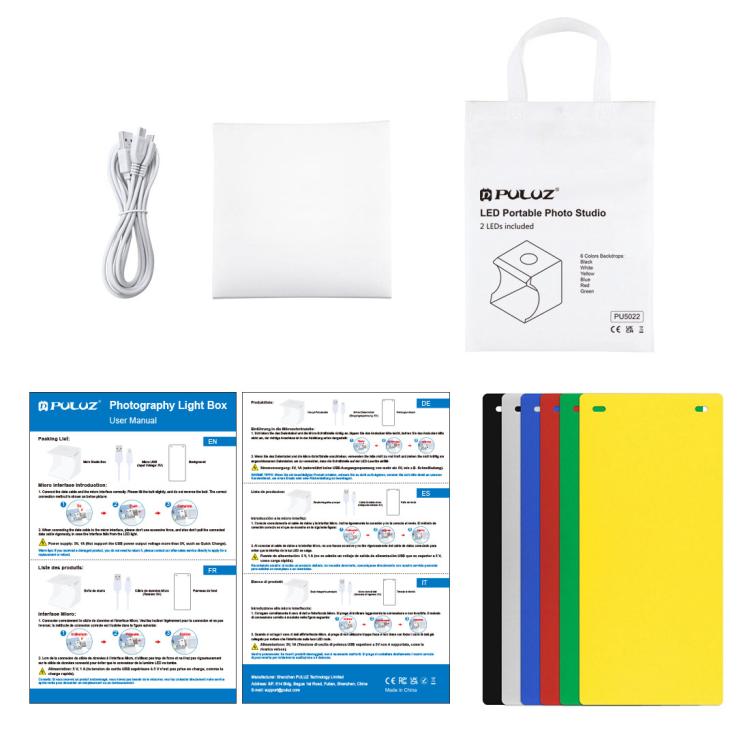 PULUZ 20cm Include 2 LED Panels Folding Portable 1100LM Light Photo Lighting Studio Shooting Tent Box Kit with 6 Colors Backdrops (Black, White, Yellow, Red, Green, Blue), Unfold Size: 24cm x 23cm x 23cm by PULUZ