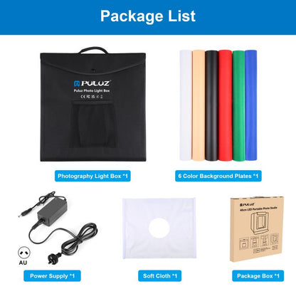 PULUZ 40cm Folding Portable White Light Dimmable Photo Lighting Studio Shooting Tent Box Kit with 6 Colors (Black, Orange, White, Red, Green, Blue) Backdrops(AU Plug) by PULUZ