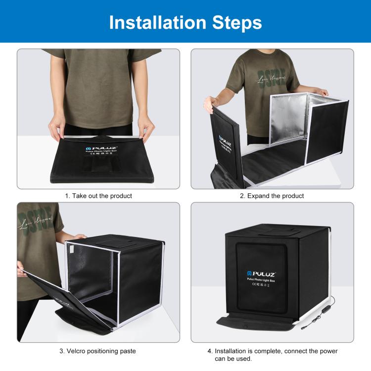 PULUZ 40cm Folding Portable White Light Dimmable Photo Lighting Studio Shooting Tent Box Kit with 6 Colors (Black, Orange, White, Red, Green, Blue) Backdrops(US Plug) by PULUZ