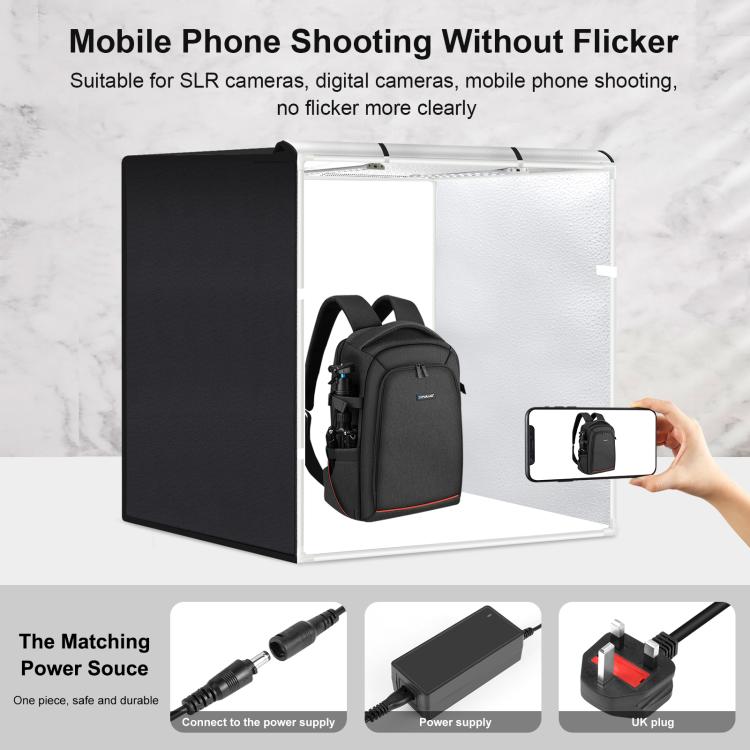 PULUZ 80cm Folding Portable 72W White Light Photo Lighting Studio Shooting Tent Box Kit with 3 Colors Black / White / Orange Backdrops(UK Plug) by PULUZ