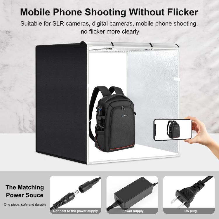 PULUZ 80cm Folding Portable 72W White Light Photo Lighting Studio Shooting Tent Box Kit with 3 Colors Black / White / Orange Backdrops(US Plug) by PULUZ