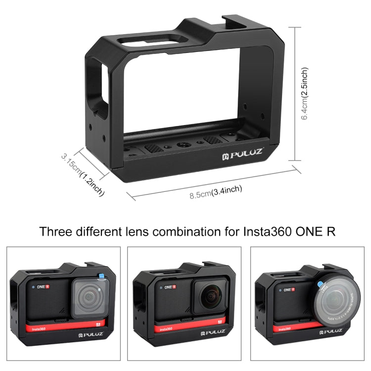PULUZ Aluminum alloy Frame Mount Protective Case Cage with Cold Shoe Base Slot & Tripod Base Adapter for Insta360 One R(Black) by PULUZ